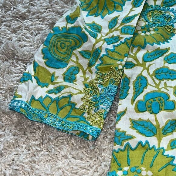 GRETCHEN SCOTT DESIGNS Embroidered Green White & Aqua Foliage Tunic Pullover XS - Picture 10 of 16